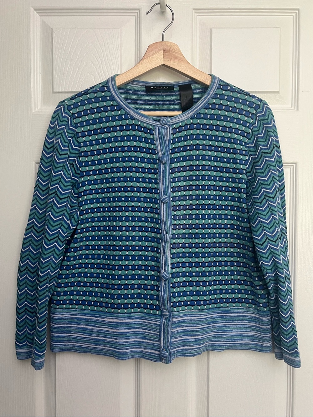Axcess by Liz Claiborne Blue & Green Patterned Women's Cardigan Sweater